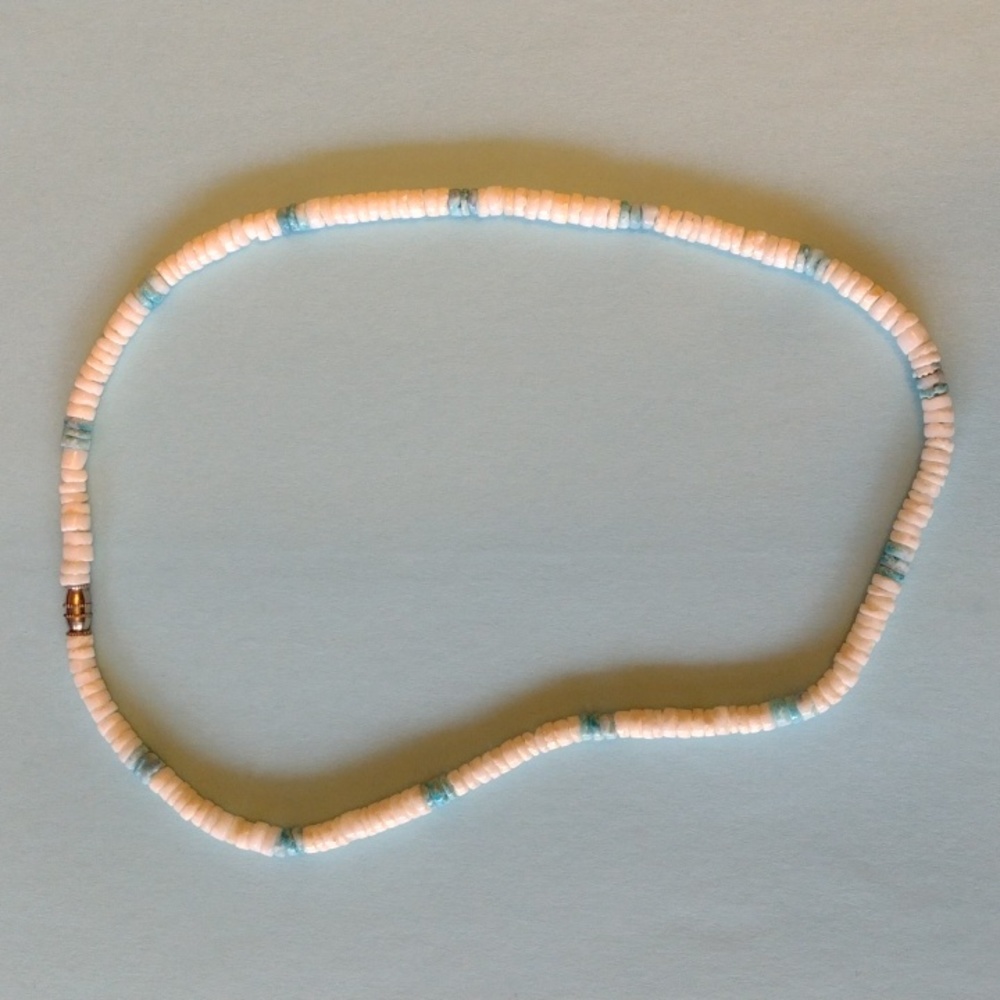 Lovely white with baby blue accents necklace and white w brown accents bracelet - Picture 3 of 12